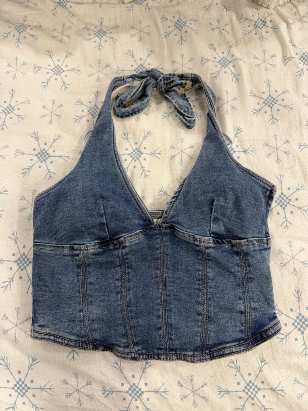 Garage Blue Denim Halter Crop Top